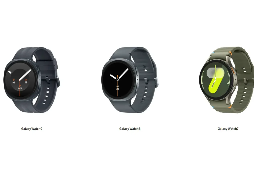 comparación entre Galaxy Watch 9, 8 y 7. Fuente: Samsung